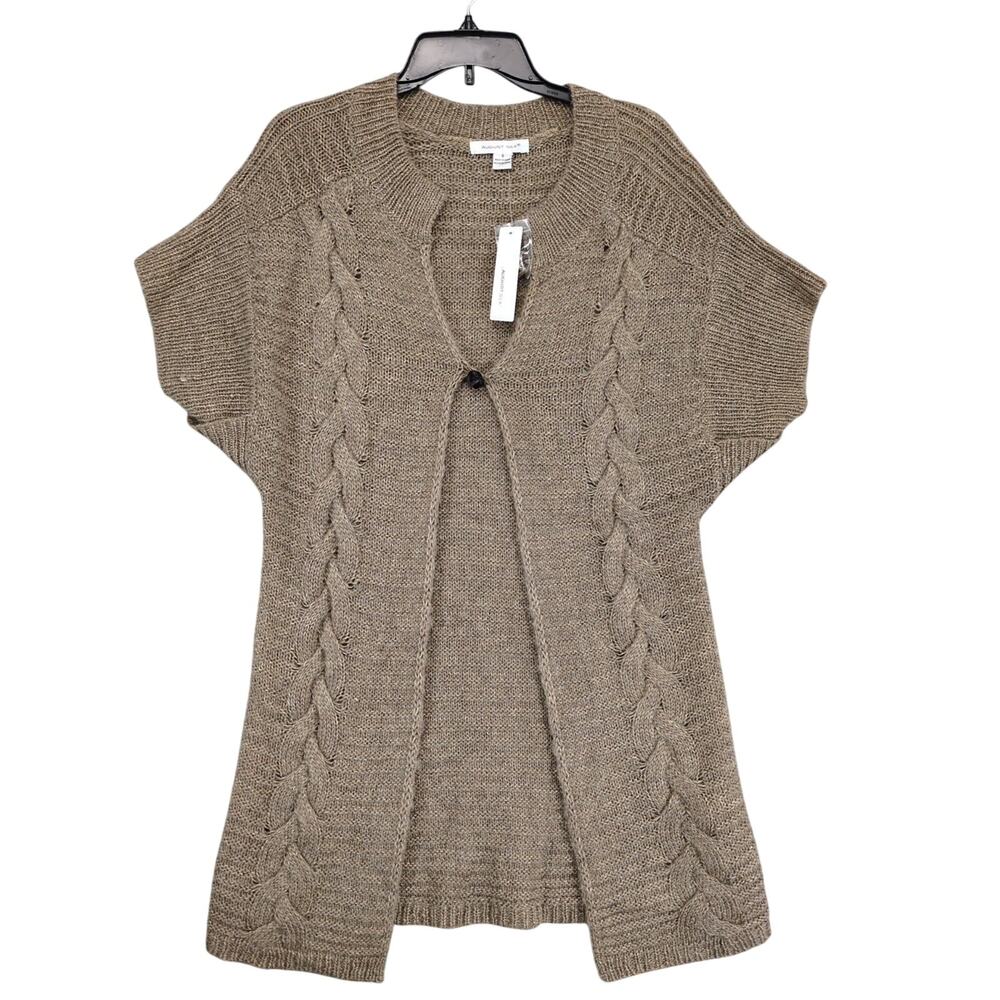 NWT August Silk Women's S 1-Button Cardigan‎ Long Sweater, Wool Blend Cable Knit